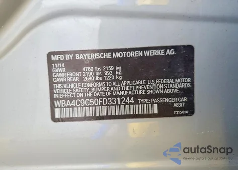 2015 BMW 428 Xi Gran Coupe Sulev z USA, uszkodzony, nr VIN WBA4C9C50FD331244